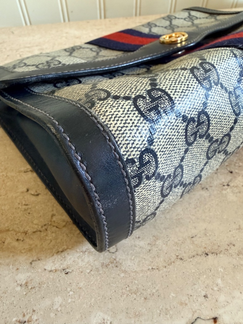 Gucci Parfums Clutch Bag Vintage Blue & Red Stripe - Picture 8 of 10